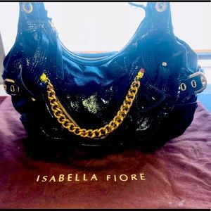 Isabella Fiore Black Patten Leather Satchel